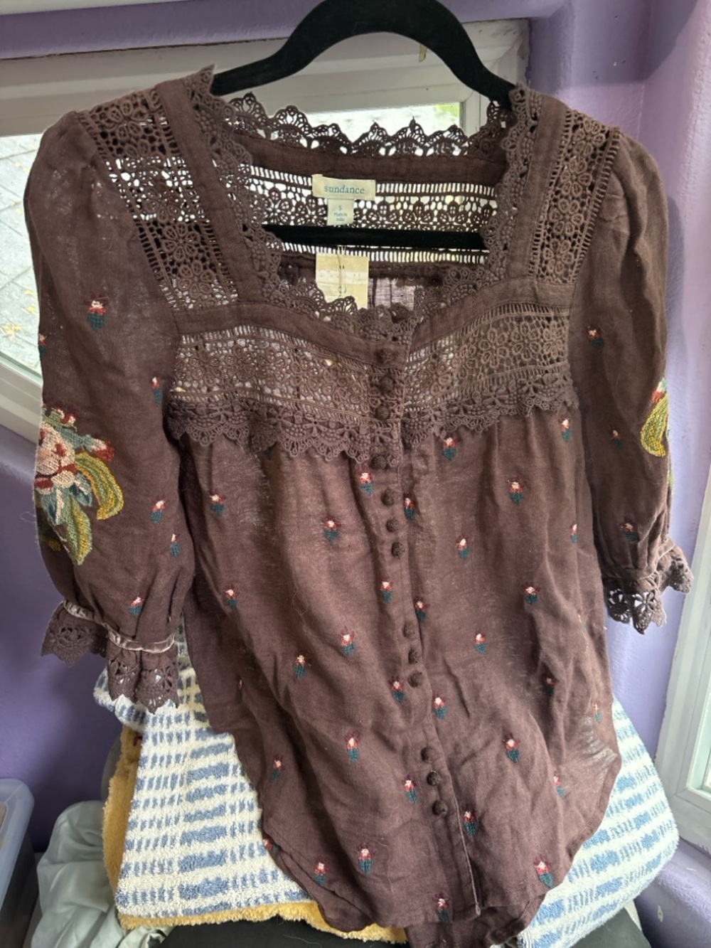 Sundance Craftsbury Embroidered Lace Blouse – Size Small NWT